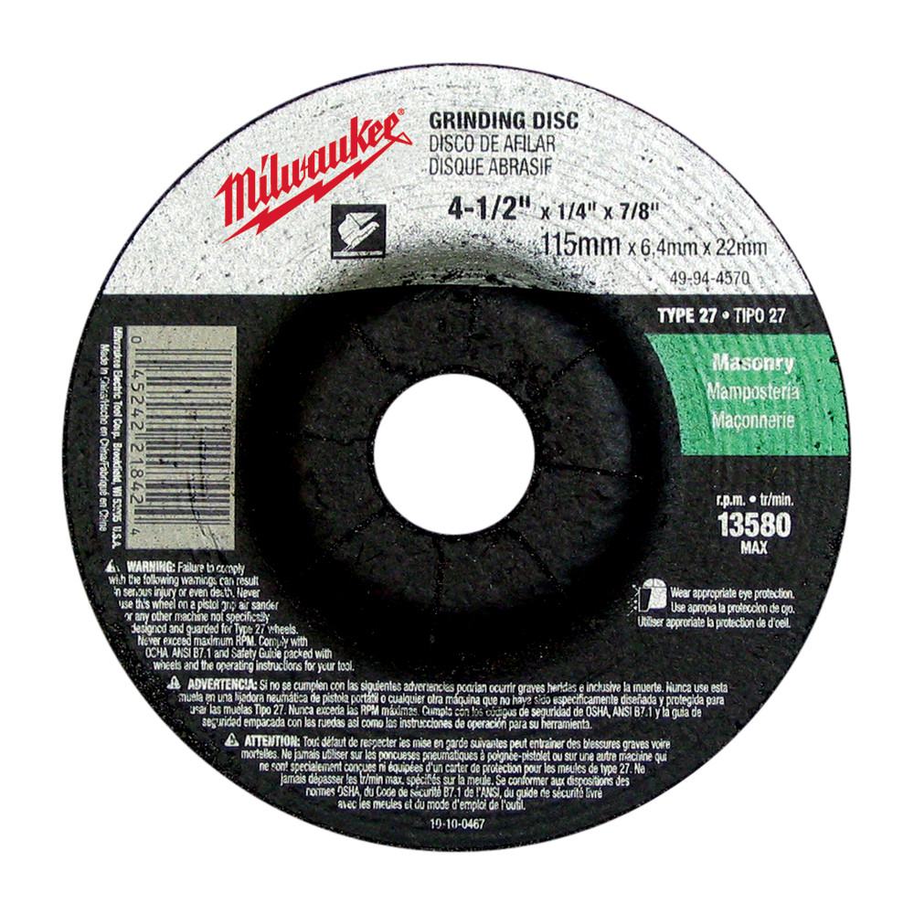 4-1/2 in. x 1/4 in. x 7/8 in. Grinding Wheel (Type 27) 10 PACK