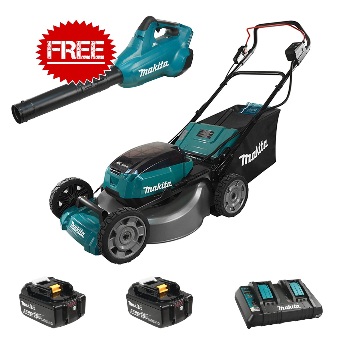 Makita 18Vx2 21" Cordless Lawn Mower with FREE Blower