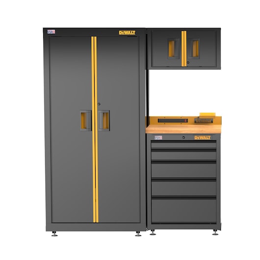 DEWALT 63 in. Wide, 4 Piece Welded Storage Suite with 5-Drawer Base Cabinet and Wood Top