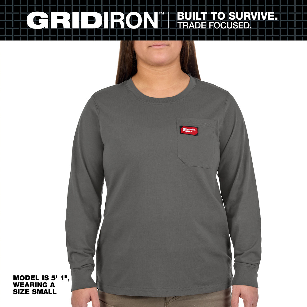 Women's GRIDIRON™ Pocket T-Shirt - Long Sleeve Gray XL