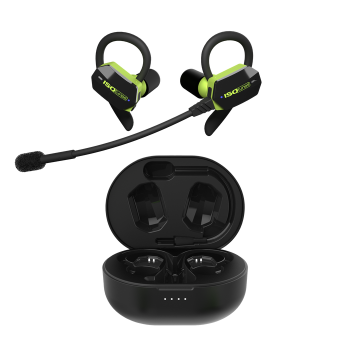 ULTRACOMM Aware True Wireless Bluetooth Earbuds - Black/Safety Green, Ambient Listening Technology, Detachable Boom Mic