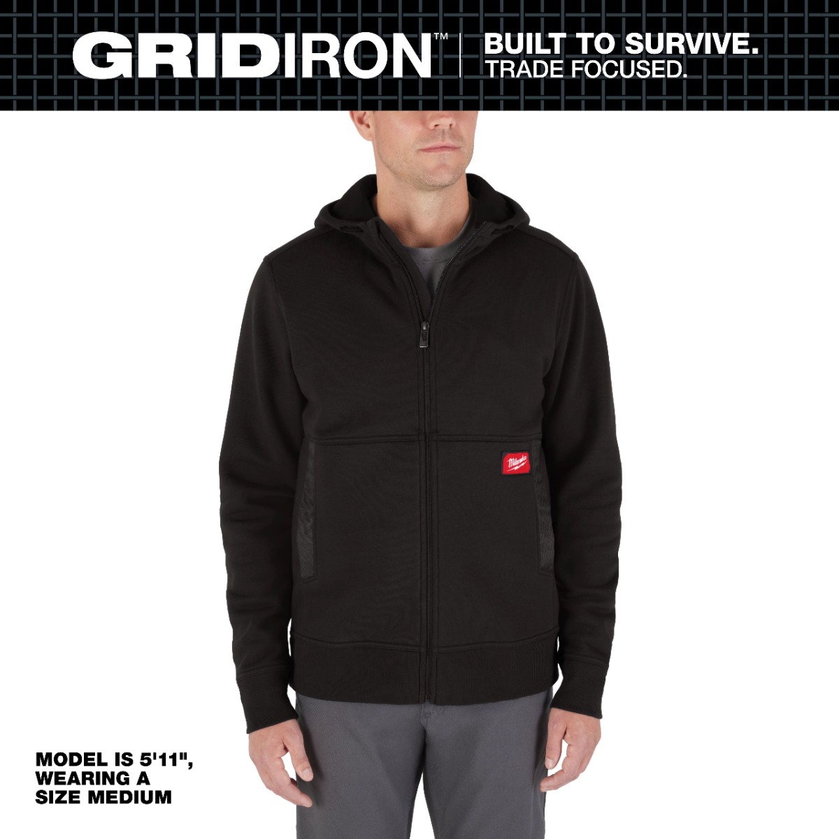GRIDIRON™ Full-Zip Hoodie - BLACK - 2X-LARGE