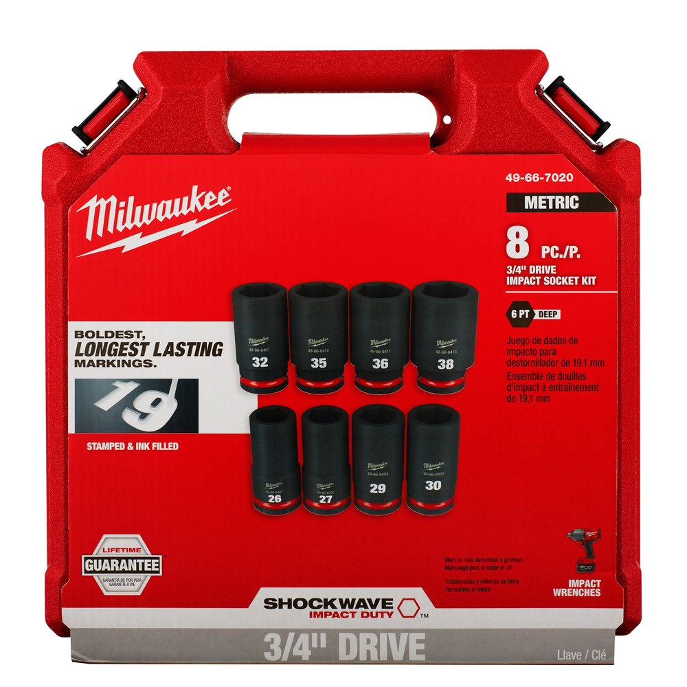 8PC SHOCKWAVE Impact Duty™ 3/4" Drive Metric Deep 6 Point Socket Set