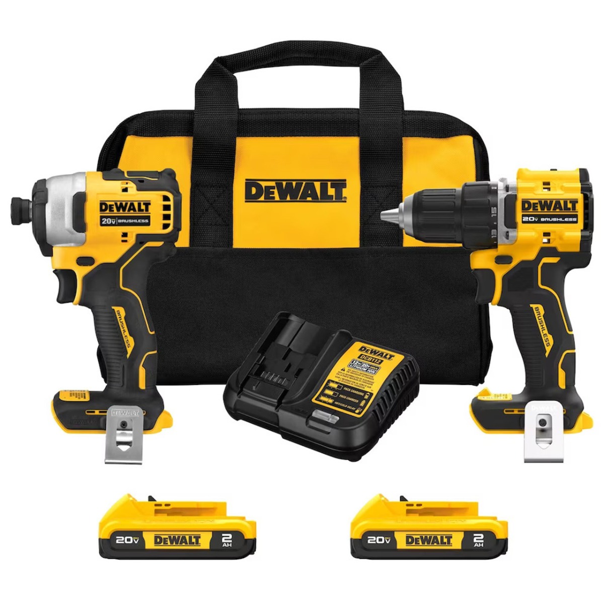DEWALT DCK225D2 20V MAX ATOMIC Brushless Compact 1/2in Drill Driver and Impact Driver 2-Tool Combo Kit