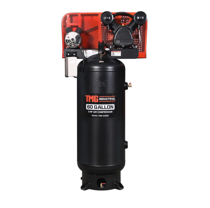 60 Gallon 5 HP Stationary Electric Air Compressor, 5 Min Fill Time, 230V Induction Motor, ASME Vertical Tank