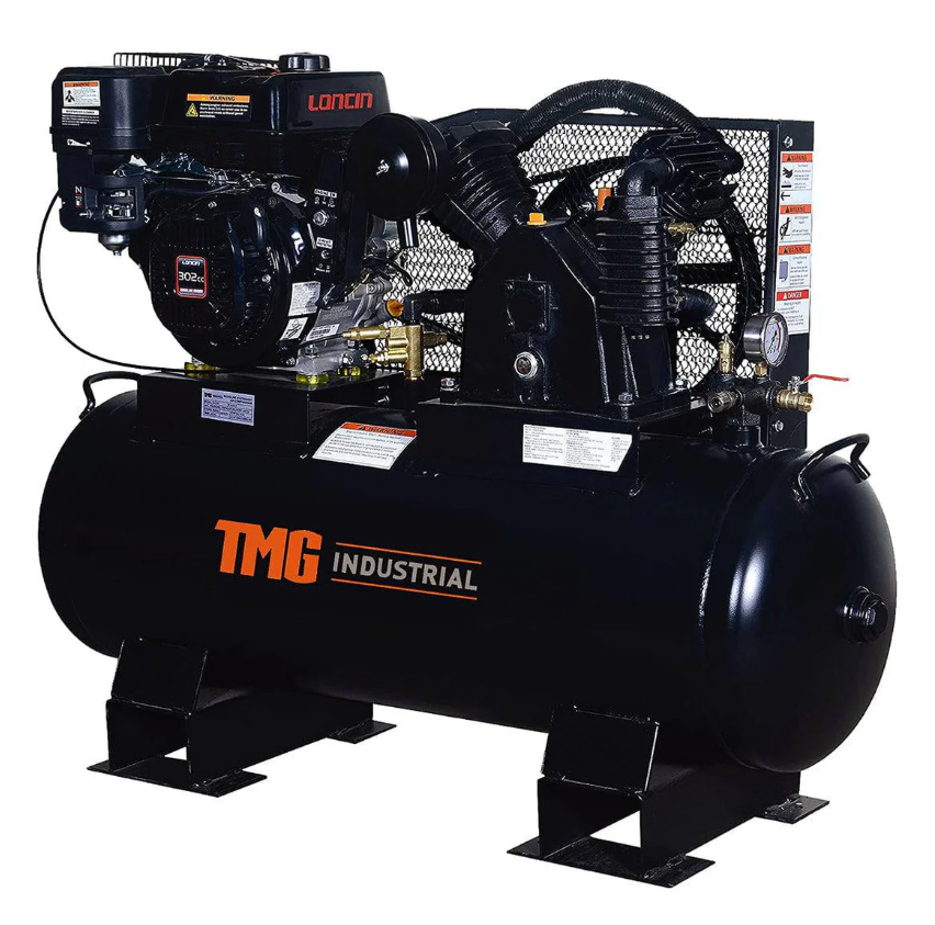 40 Gallon Skid Mount Gas Air Compressor, 2-Stage Belt Drive, 9 HP Engine, ASME horizontal Tank