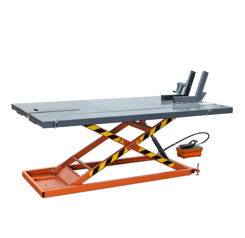 1500-lb Portable Motorcycle/ATV Scissor Lift, 48" Work Platform, Side Extensions, Foot Pedal Air Pump, Front-wheel vise grip