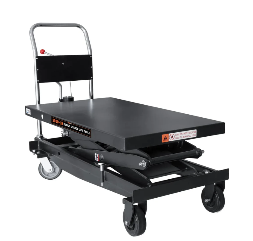 2200-lb Mobile Scissor Lift Table, 67" Lifting Height, Foot Pedal Operation