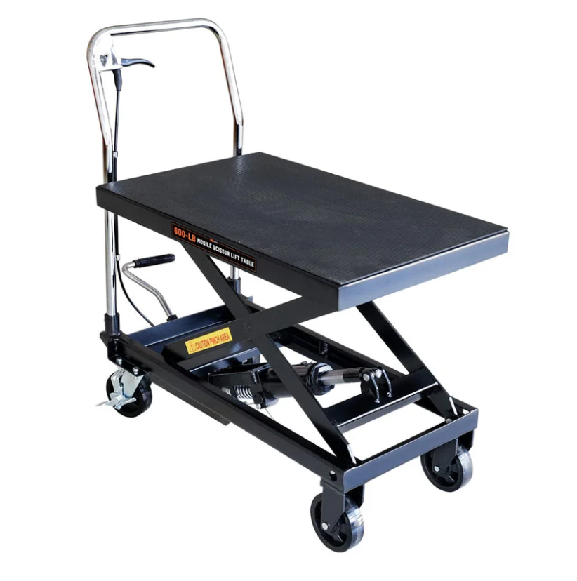 660-lb Mobile Scissor Lift Table, 30" Lifting Height, Foot Pedal Operation, Rubber Padded Tabletop