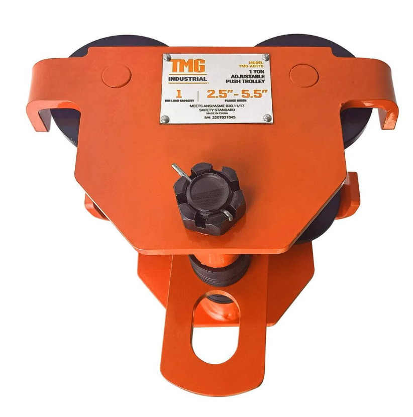 1 Ton Adjustable Push Trolley, Fits 2-1/2" to 5-1/2" Width I-Beam, ANSI/ASME B30.11/B30.17 Standards