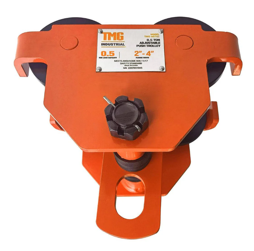 0.5 Ton Adjustable Push Trolley, Fits 2" to 4" Width I-Beam, ANSI/ASME B30.11/B30.17 Standards