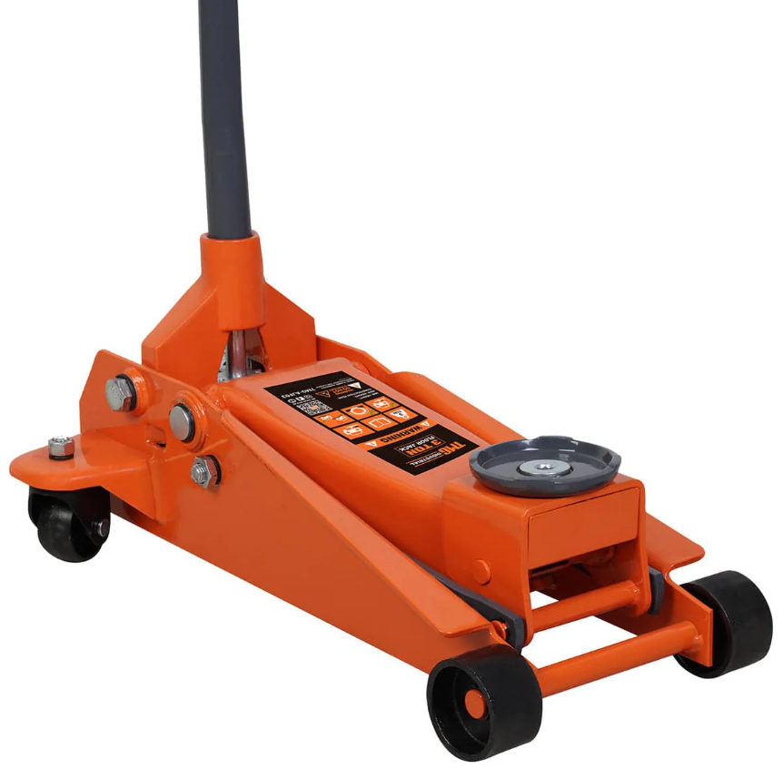 3 Ton Floor Jack, Twin Pistons, 18" Max. Height, 5" Ground Clearance, 360° Caster Pivot