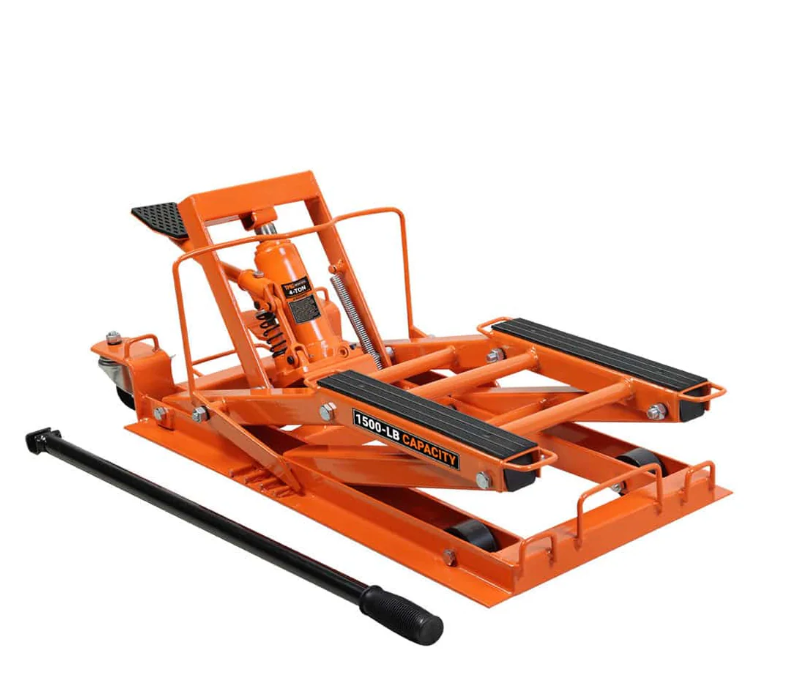 1500-lb Motorcycle ATV Jack Lift, 5"-16" Lifting Range, 6 Locking Positions, Swivel Casters, Bottle Jack