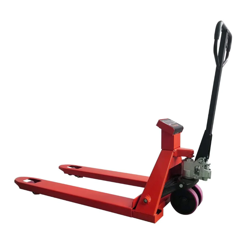 4500-lb Truck Scale Pallet Jack, 2" LCD, Lb/Kg Switchable, 220° Steering Arc, Poly Wheels & Rollers, 48" Forks