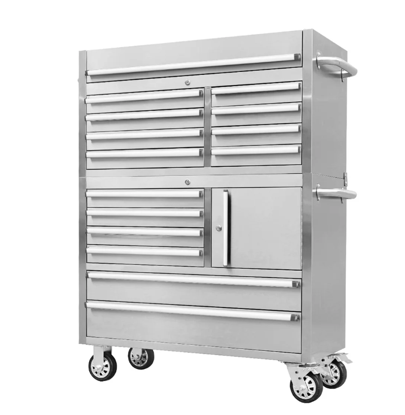 Pro Series 41” Stainless Steel Tool Chest Cabinet – 14 Drawers, Top Lid & Casters 