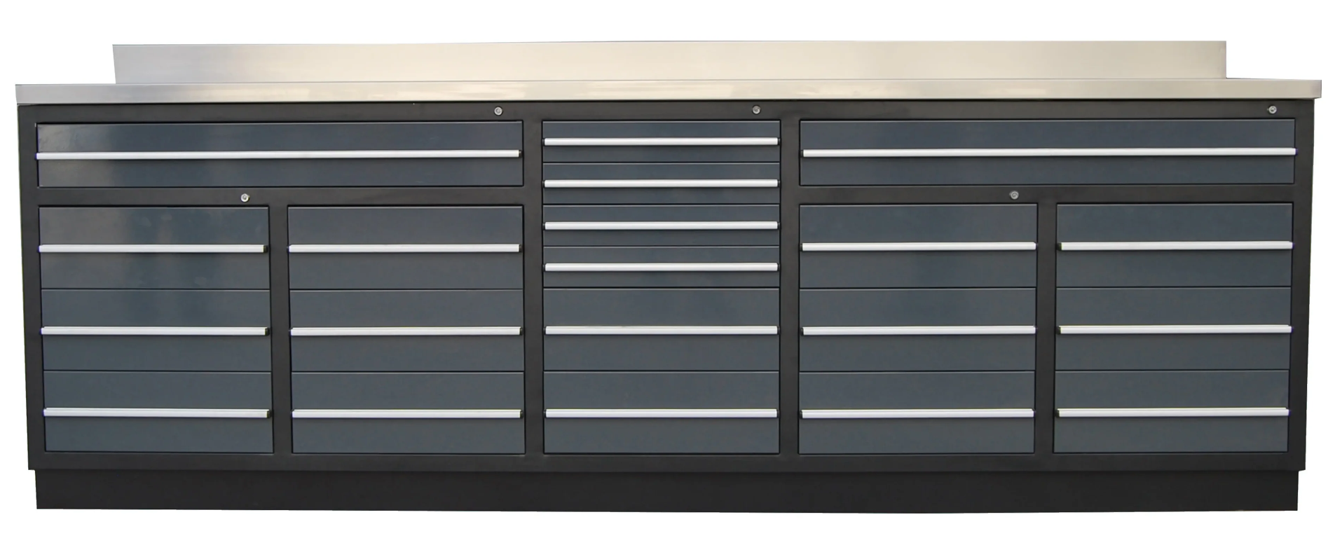 Pro Series 9-FT 20 Drawer Stainless Steel Table Top Workbench, Double Slide Lockable Drawers, All-in-one Welded Frame