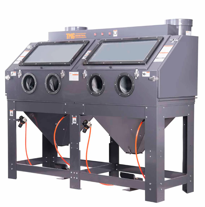 235 Gallon/880L Commercial Cabinet Sandblaster, Dual Station Side-by-Side, Vacuum System, Oversized Window