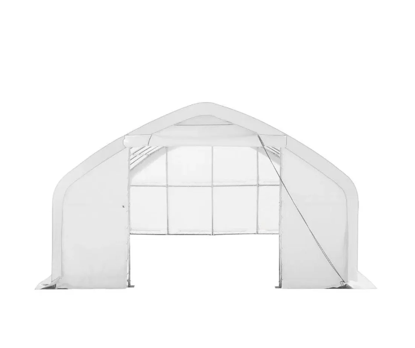 20' x 30' Straight Wall Peak Ceiling Storage Shelter with Heavy Duty 11 oz PE Cover & Drive Through Door