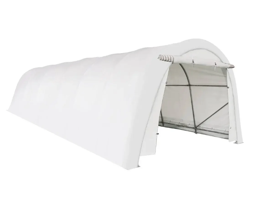 12’ x 30’ Car Shelter w/Rounded Roof & Heavy-Duty 11 OZ PE Fabric Cover, Galvanized Steel Frame, Fabric front roll-up door
