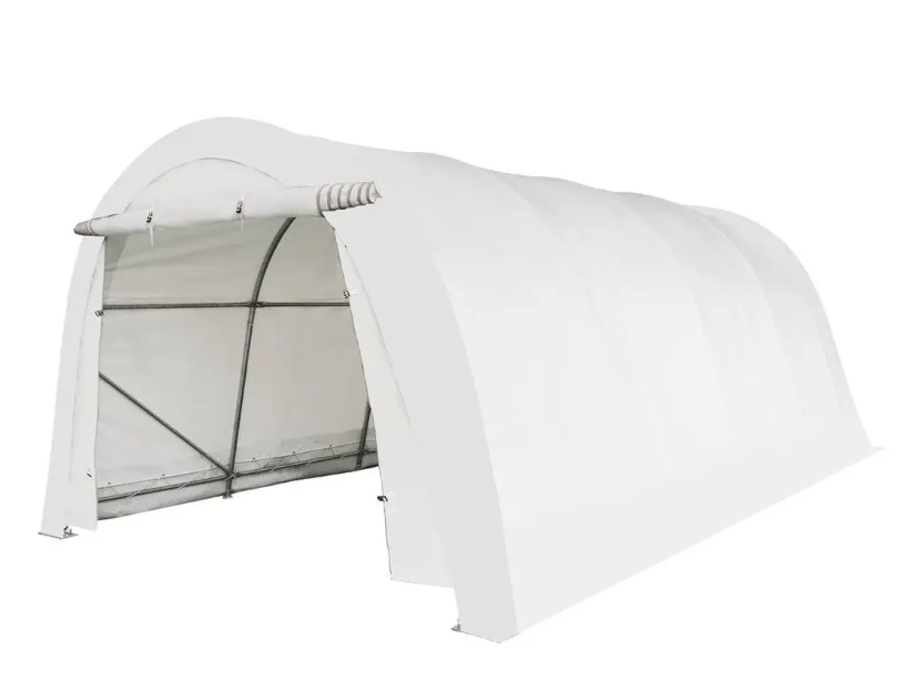 12’ x 20’ Car Shelter w/Rounded Roof & Heavy-Duty 11 OZ PE Fabric Cover, Galvanized Steel Frame, Fabric front roll-up door
