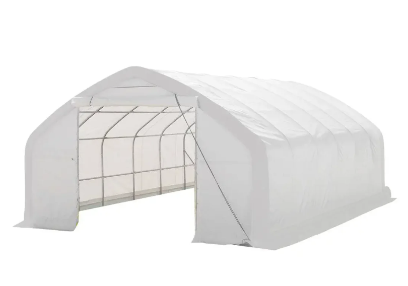20' x 30' Straight Wall Peak Ceiling Storage Shelter with Heavy Duty 17 oz PVC Cover & Drive Through Door