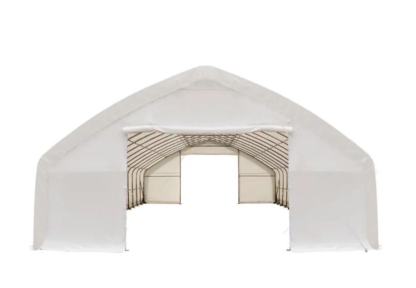 30' x 70' Straight Wall Peak Ceiling Storage Shelter with Heavy Duty 17 oz PVC Cover & Drive Through Doors