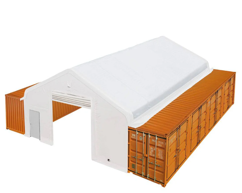 30' x 40' Container Peak Roof Shelter Pro Series with Heavy Duty 17 oz PVC Cover, Fully Enclosed front and back endwalls
