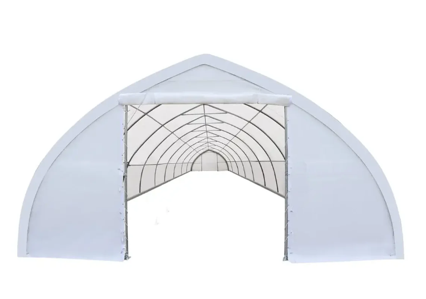 30' x 80' Peak Ceiling Storage Shelter with Heavy Duty 17 oz PVC Cover & Drive Through Doors