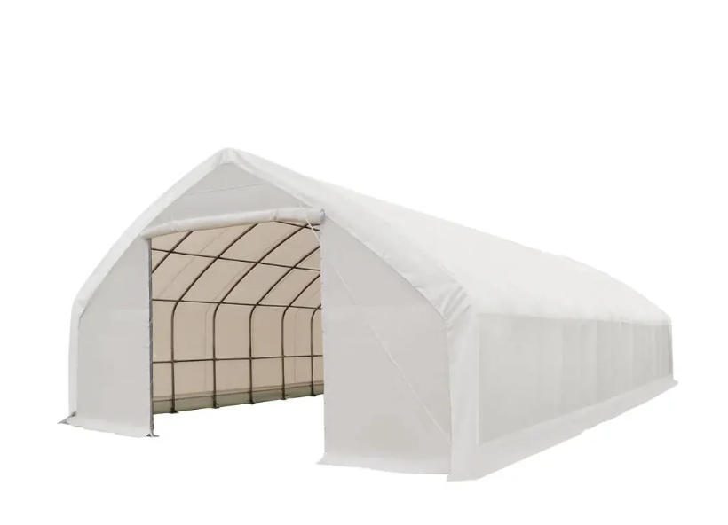 30' x 70' Straight Wall Peak Ceiling Storage Shelter with Heavy Duty 11 oz PE Cover & Drive Through Doors