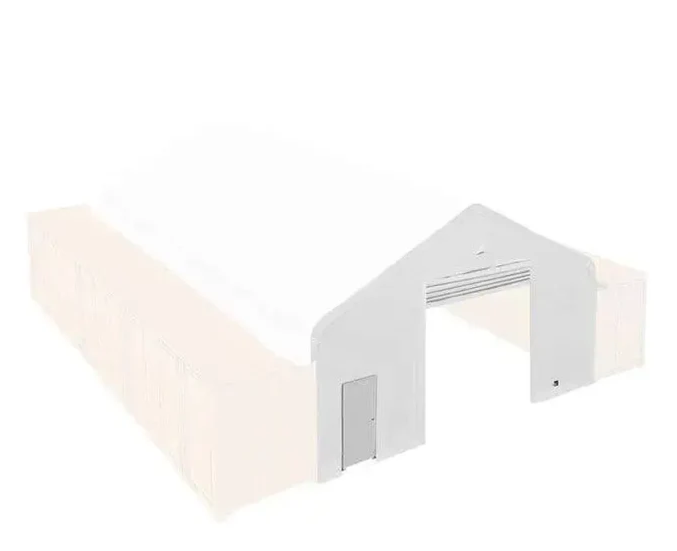 Front & Back End Wall Kit, Custom Cut for TMG-ST3040C Container Peak Roof Shelter, Front wall with mechanical rollup door, Steel Man Door, Rear closed wall, 11 oz PE