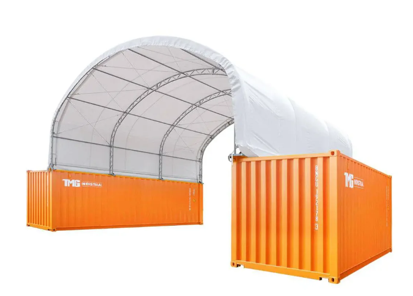 30' x 20' Dual Truss Container Shelter with Heavy Duty 17 oz PVC Cover