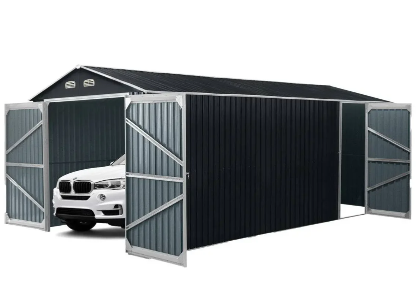 13’ x 20’ Metal Garage Shed, Double Front & Side Doors, 240 Sq-Ft, 7’9" Peak 