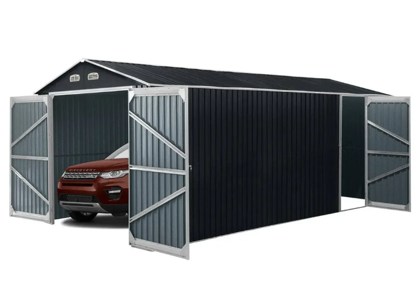 10’ x 20’ Metal Garage Shed, Double Front & Side Doors, 185 Sq-Ft, 7’8" Peak