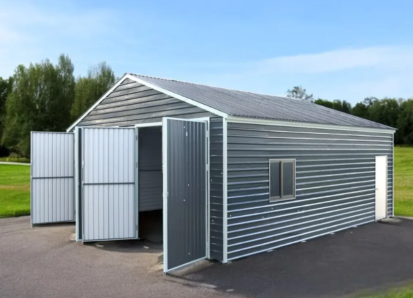26’ x 30’ Metal Garage Shed, 9’ High Double Front Doors, 14’ Peak, 780 Sq-Ft 