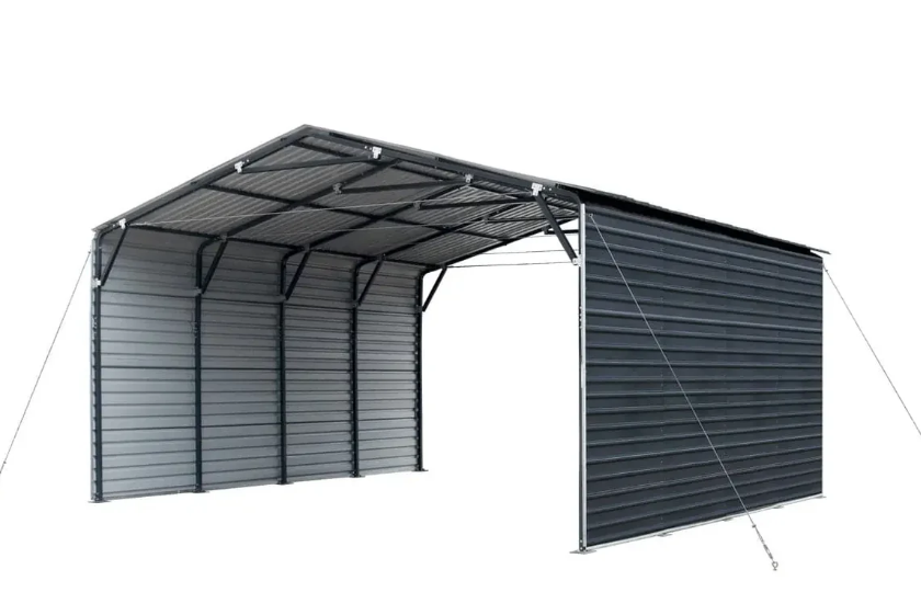 20' x 20' Metal Shed Carport, 10’ Enclosed Sidewalls, 400 Sq-Ft, 27 GA Corrugated Panels