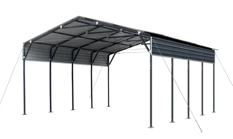 20’ x 20’ Metal Shed Carport, 10’ Open Sidewalls, 400 Sq-Ft, 27 GA Corrugated Panels