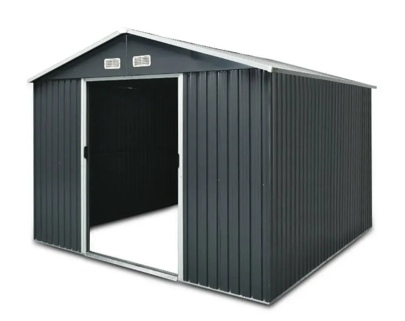 8’ x 10’ Galvanized Apex Roof Metal Shed, 29 GA Corrugated Metal, 67" Edge Height