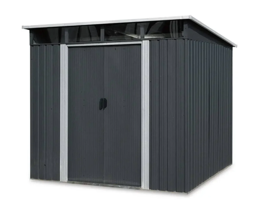 8’ x 9’ Galvanized Metal Pent Shed w/Skylight, 29 GA Corrugated Metal, 80" Peak Ceiling
