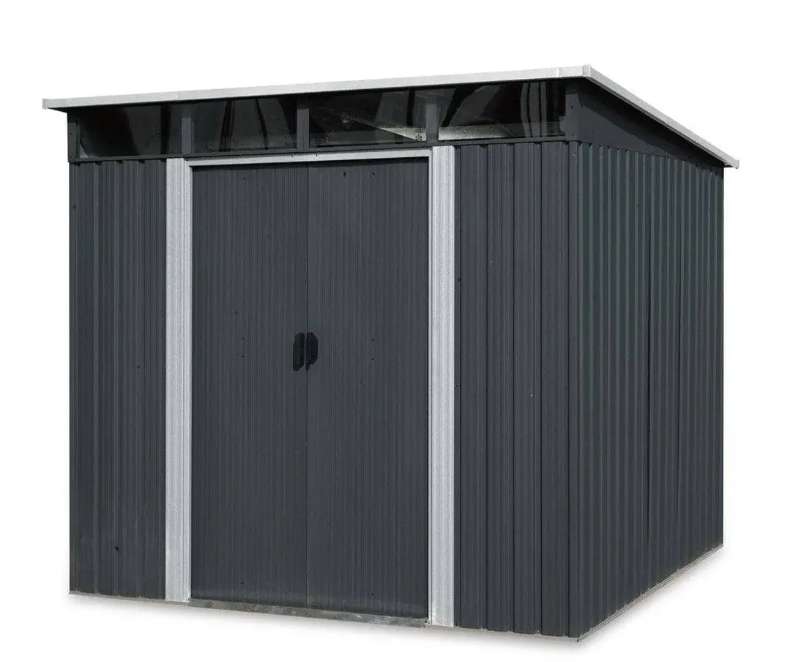 6’ x 8’ Galvanized Metal Pent Shed w/Skylight, 29 GA Corrugated Metal, 80" Peak Ceiling