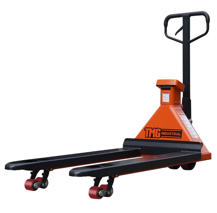 5000-lb Scale Pallet Jack Truck, 210° Steering Arc, 48" Forks, 2" LCD Display