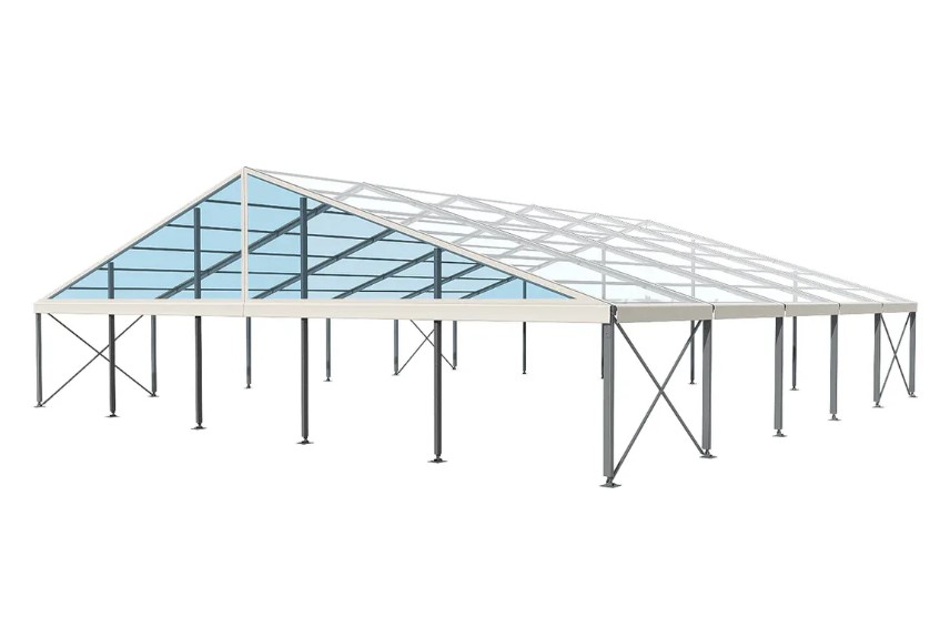 82' Wide Clear Span A-Frame Tent, Aluminum Frame - Clear