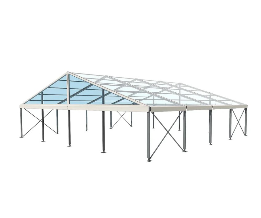 66' Wide 100' Long Clear Span A-Frame Tent, Aluminum Frame - Clear