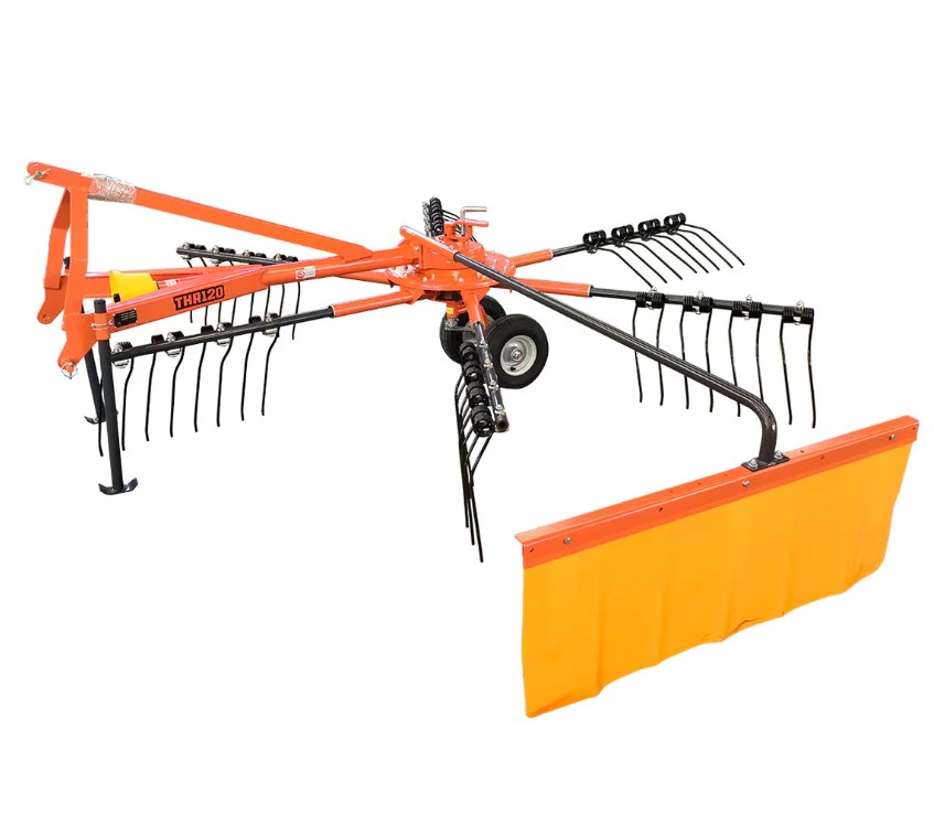 118" Hay Rake & Tedder, 24 Spring Tines, 3-Point Hitch Category 1, PTO Shaft Included, 25-50 HP Tractor