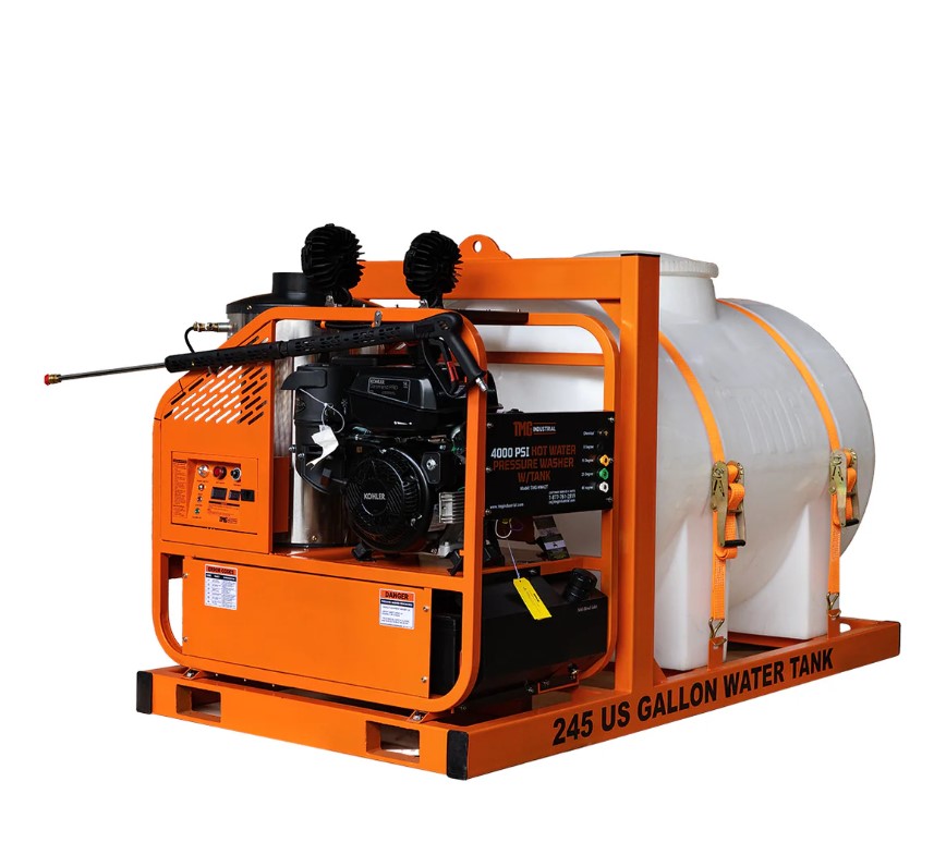 4000 PSI Hot Water Pressure Washer, Skid Mounted with 245 Gallon Tank, 14 HP Kohler Engine