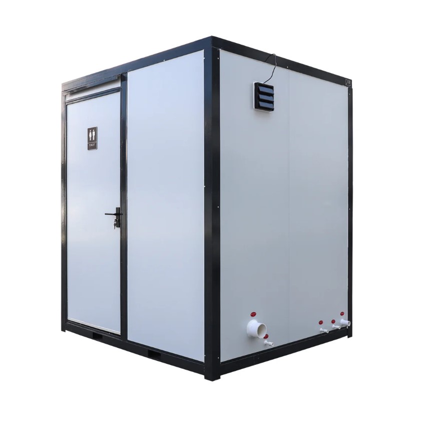 7' Portable Shower Bathroom with Glass Shower Stall, Ceramic Toilet and Solar Exhaust Fan