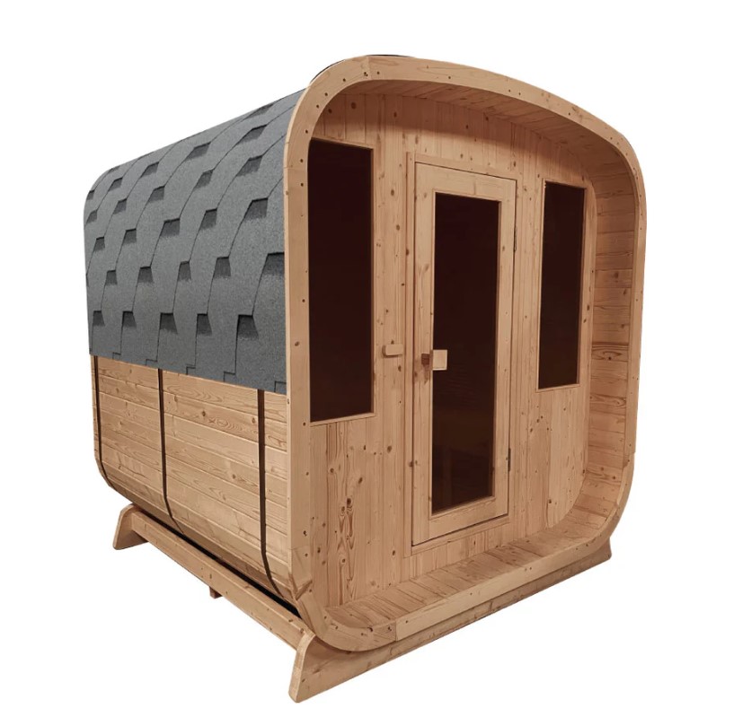 TMG LIVING Outdoor Rustic Cedar Sauna, 4-Person Square Design, Tempered Glass Door
