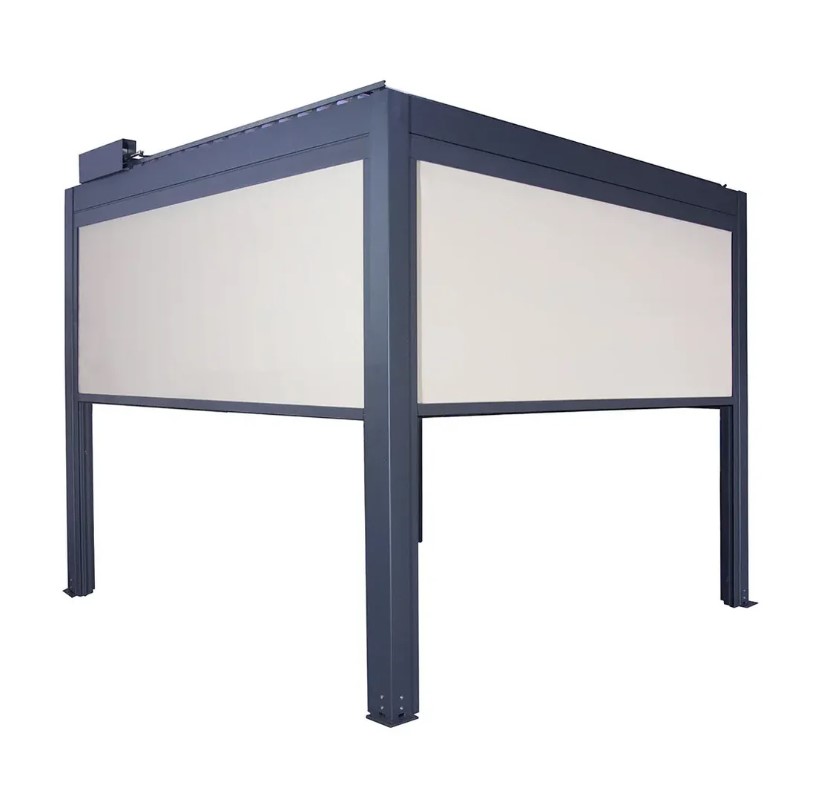 10′ × 10′ (3 × 3 m) Aluminum Louver Roof Slatted Pergola with Motorized Retractable Side Screens