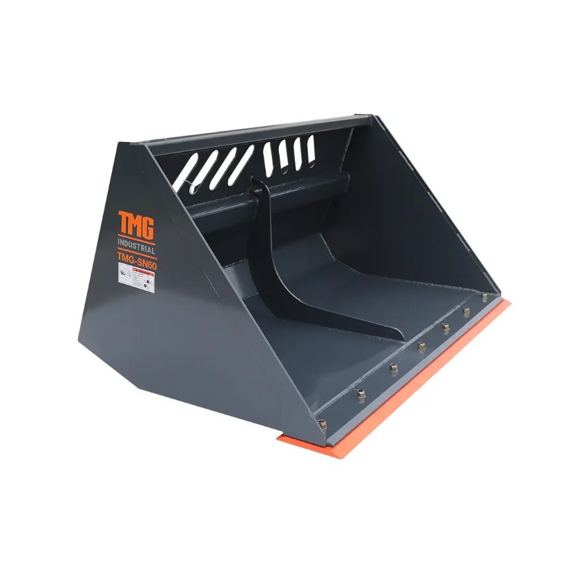 Heavy-Duty 60" Skid Steer Snow/Mulch Bucket, Bolt-On Cut Edge, 1500-lb Weight Capacity, Universal Quick Mount