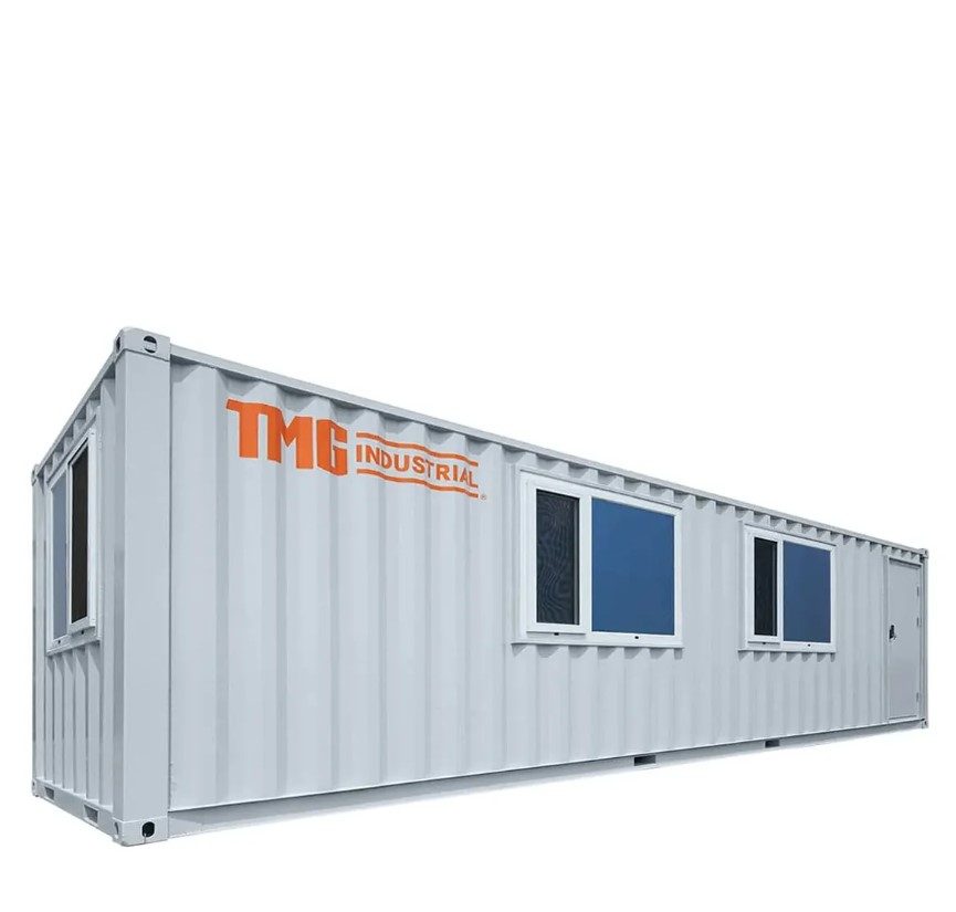 30' Custom Built Steel Container Office, Working Area & Manager's Office, 1 Leather Office Chair, 4 Ergonomic Office Chairs